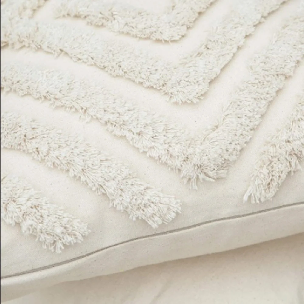 Luxury Home | Ivory Boho Moroccan Tufted Tassel Corner Lumbar Throw Pillow Cover